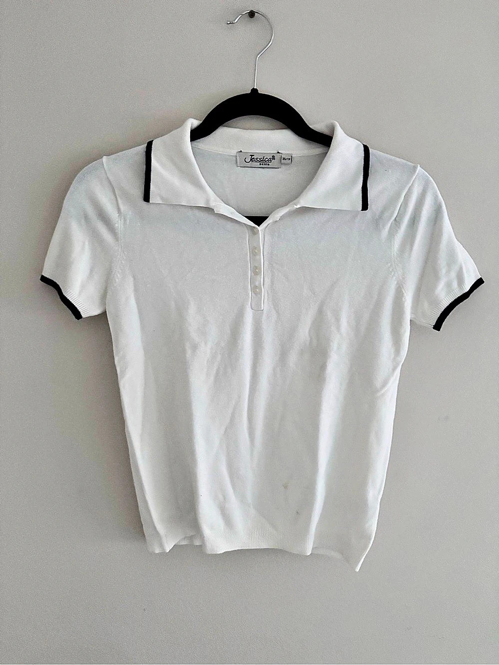 Jessica petite Color Block Polo Shirt in White & Black Size XS